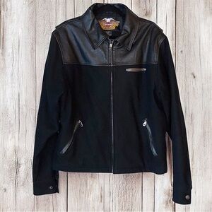 VTG 90s Harley Davidson Men’s Wool Blend Leather Black Motorcycle Jacket Size L
